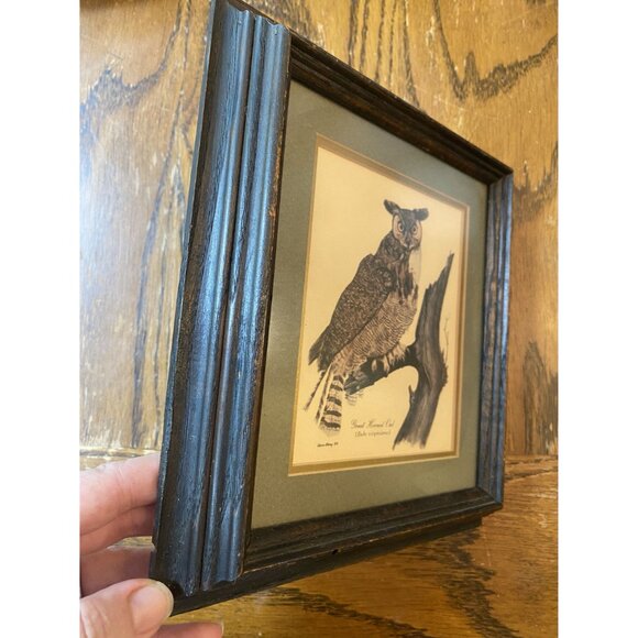 Vintage Framed Great Horned Owl Print By Gene Gray 1989 - Picture 4 of 7